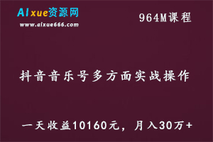 抖音音乐号实战操作教程,某团队内部项目一天收益10160元月入30万+,百度网盘资源打包下载