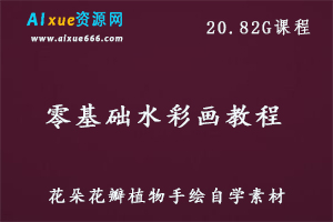 零基础水彩绘画插画视频教程花朵植物花瓣手绘素材,20.82G百度网盘资源打包下载