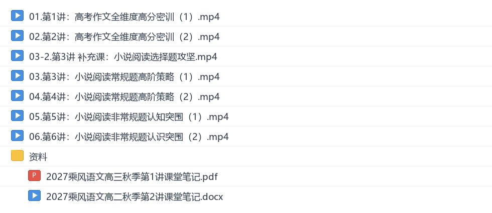 乘风2027高二语文秋季班网盘目录