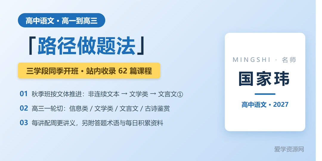 国家玮语文网课名师简介：路径做题法三学段