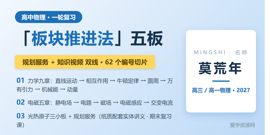莫荒年物理网课名师简介:板块推进法五板一轮