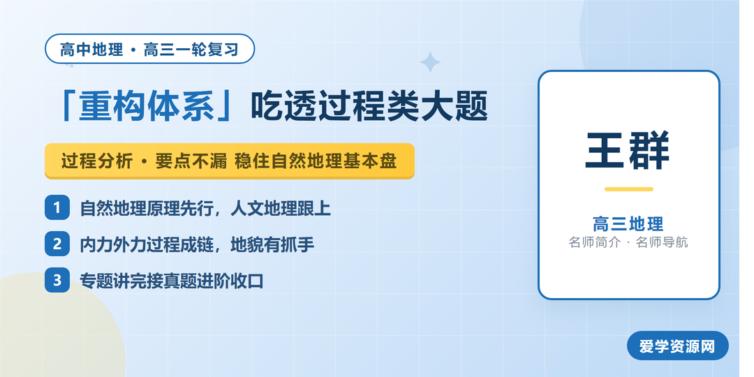 王群高三地理网课名师简介：重构体系吃透过程类大题