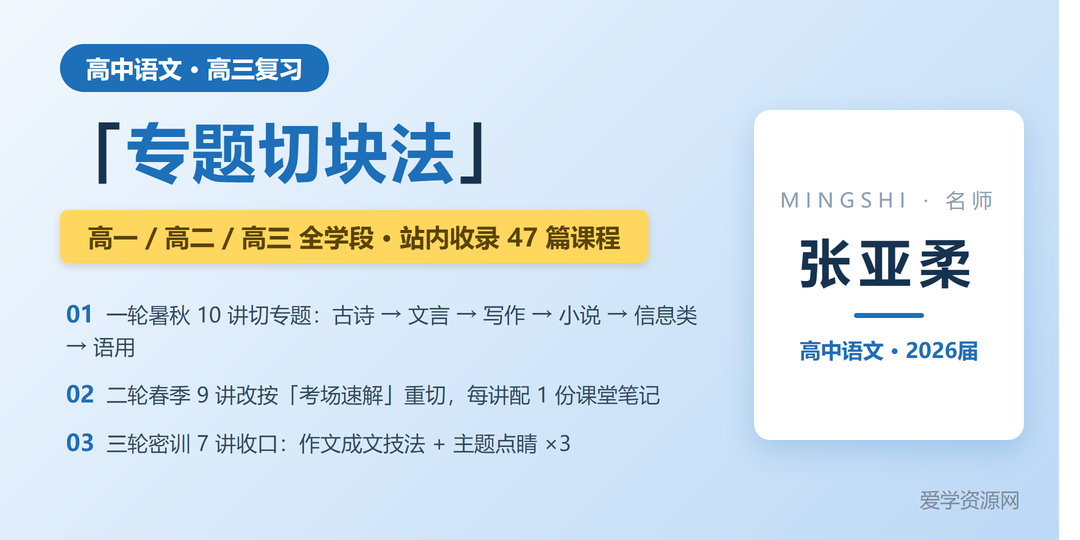 张亚柔语文网课名师简介:专题切块法一二三轮